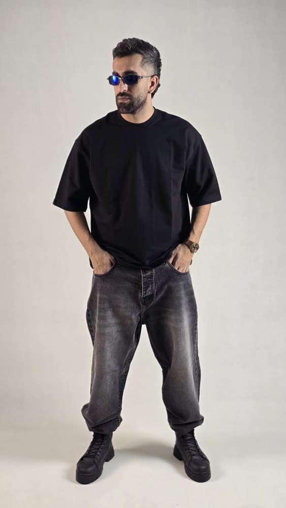 تیشرت باکسی مچینست مشکی کد 150