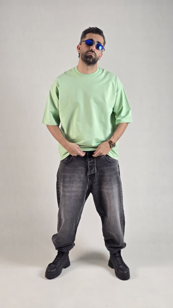 تیشرت باکسی مچینست سبز فسفری کد 151