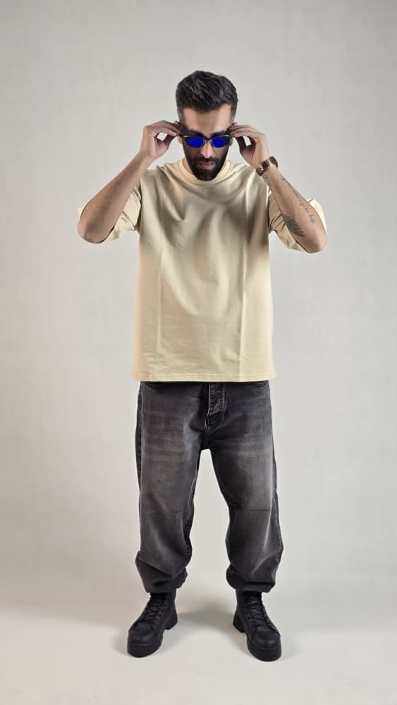 تیشرت باکسی مچینست کرم کد 152