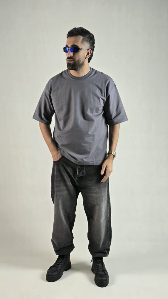 تیشرت باکسی مچینست طوسی تیره کد 154